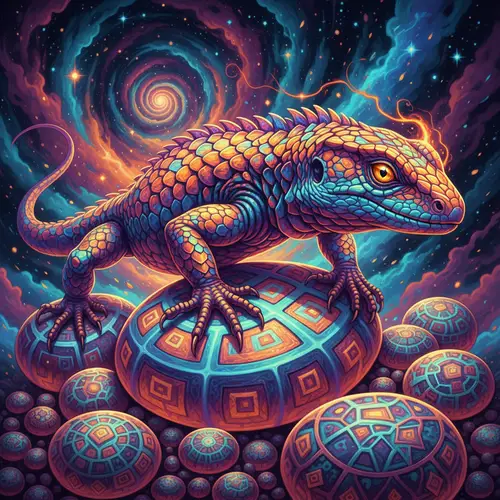 Radiant Lizard on Fractal Stones | Psychedelic Art