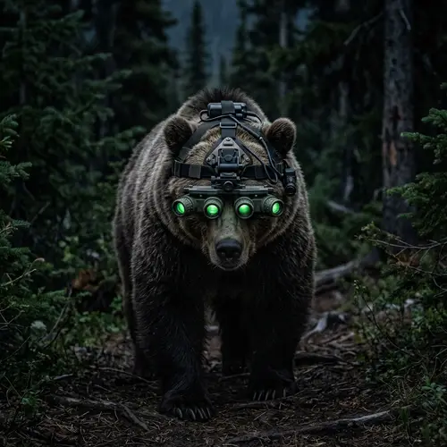 Military Bear in Night Vision Goggles