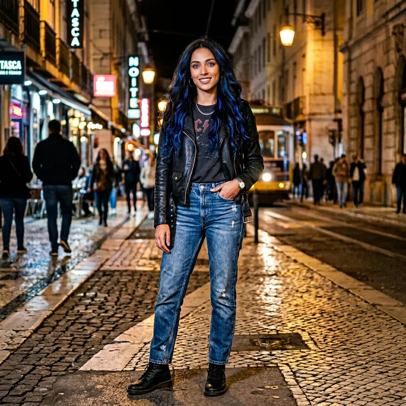 Stylish Woman with Black Hair and Subtle Highlights