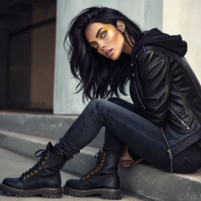 Stylish Woman with Black Hair and Subtle Highlights Stylish Woman with Black Hair and Subtle Highlights