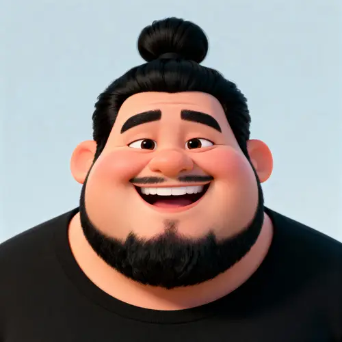 Pixar Style Head Shot of a Happy Chubby Man