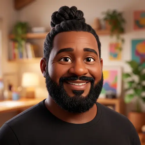 Pixar Style Head Shot of a Happy Chubby Man