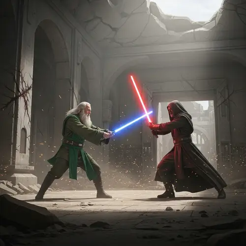 Jedi Knight vs Sith in Ruined Temple Showdown
