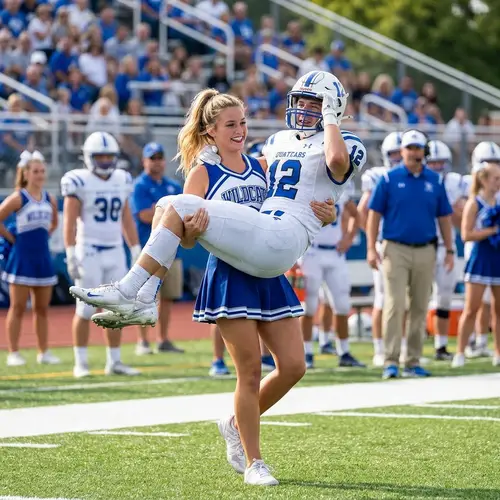 Cheerleader Lifts Quarterback - Dynamic Sports Image