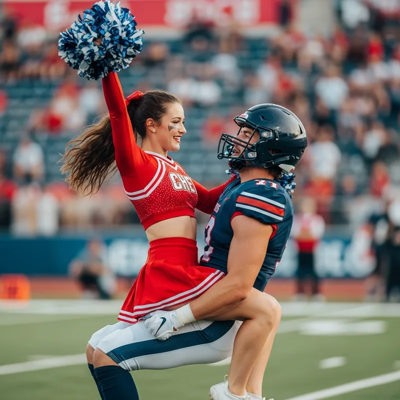 Cheerleader Lifts Quarterback - Dynamic Sports Image