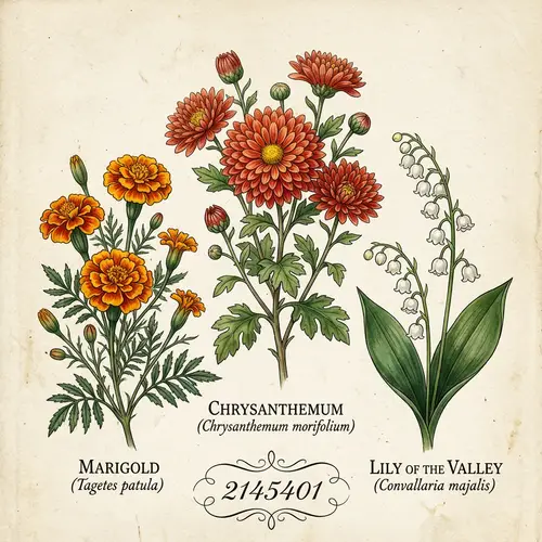 Chrysanthemum, Lilly of the Valley & Marigold Flowers