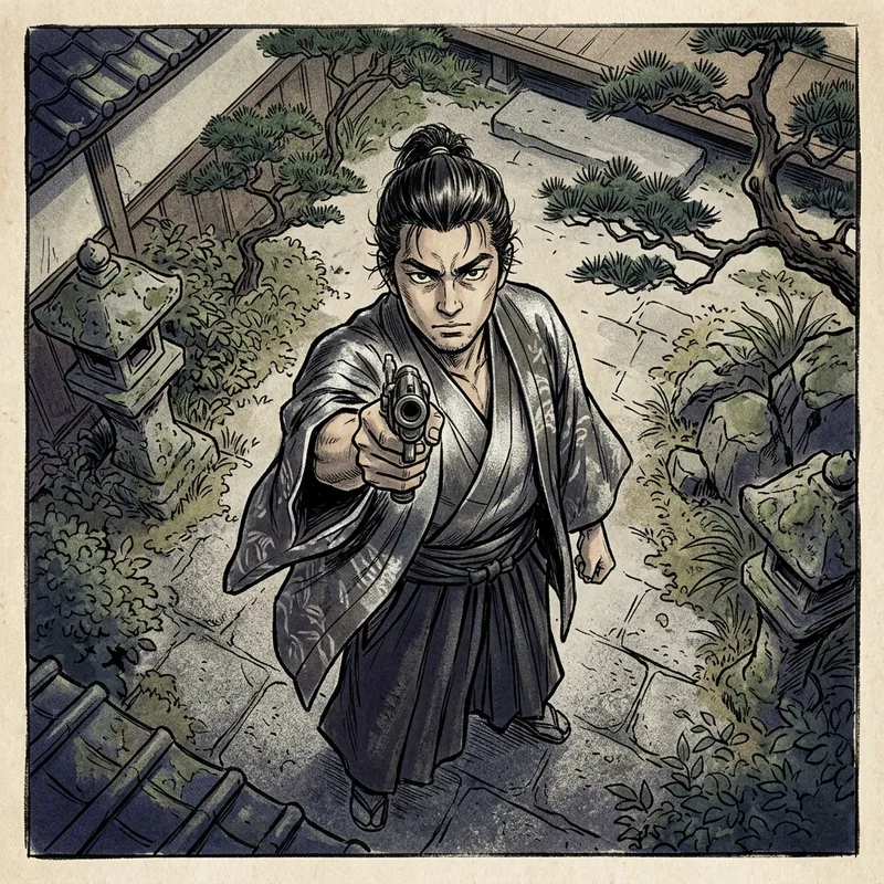 High Perspective Manga Drawing of a Man Holding Gun, Featured on Pixiv High Perspective Manga Drawing of a Man Holding Gun, Featured on Pixiv