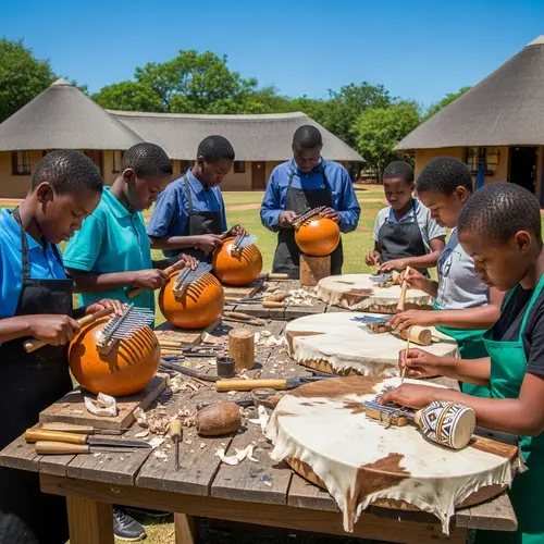 Zimbabwean Students Crafting Traditional Instruments