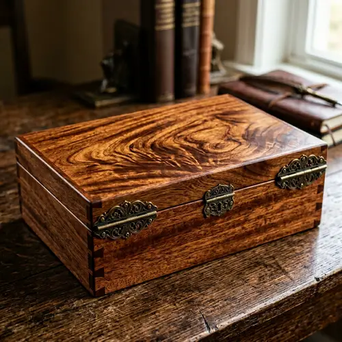 Antique Mahogany Box with Unique Brass Hinges
