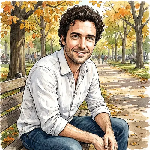 Charismatic Mediterranean Man in Autumn Park | Portrait Illustration