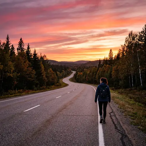 Serene Walk on Deserted Highway - Nature's Beauty Captured