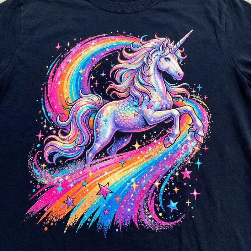 Whimsical Unicorn T-shirt Design | Vibrant, Bride Colors