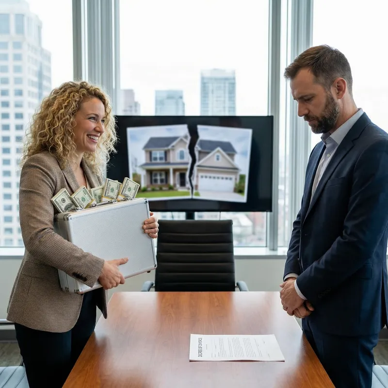 Emotional Divorce Scene: Woman's Financial Victory, Man's Loss