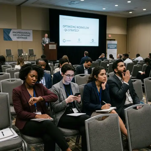 Diverse Corporate Event Attendees Showing Boredom Signals