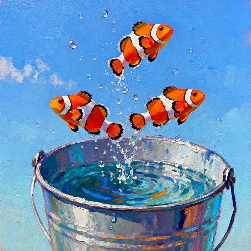 Clownfish in Oil Painting by Natalia Leonova