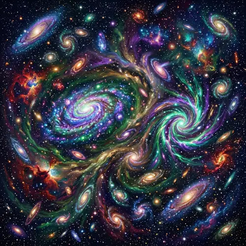 Mystical Cosmic Art: Colorful Galaxies and Nebulae