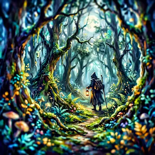 Mystical Forest Bathed in Ethereal Moonlight - Fantasy Scene