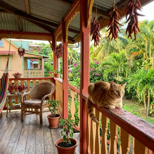 Cat Perched on Cayenne Porch