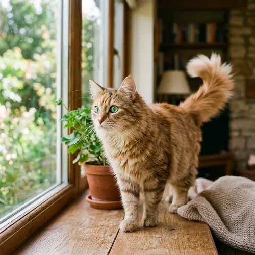 Fluffy Cat with Bright Emerald Eyes - Charming Feline