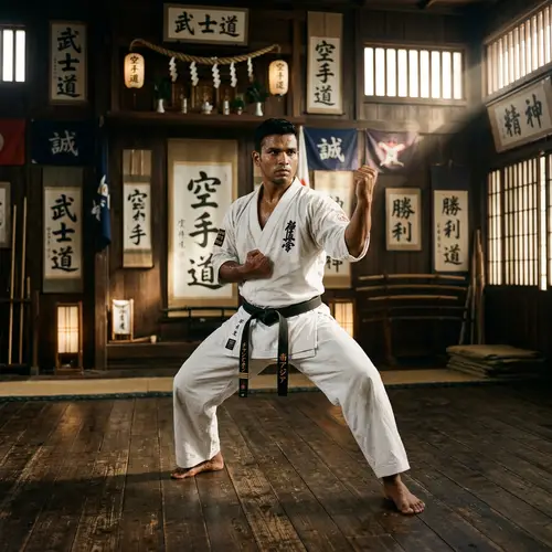 South Asian Karate Champion in Traditional Gi at Dojo