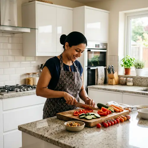 South Asian Woman Cooking in Modern Kitchen
