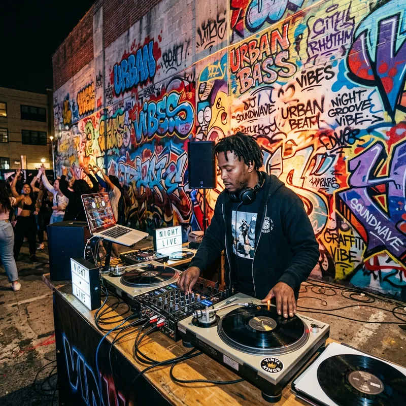 Vibrant Graffiti Wall & DJ Turntables