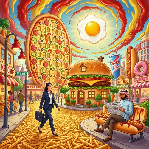 Fast Food Comes to Life in a Busy City Scene