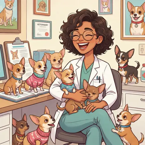 Female Hispanic Doctor with Chihuahua Dogs