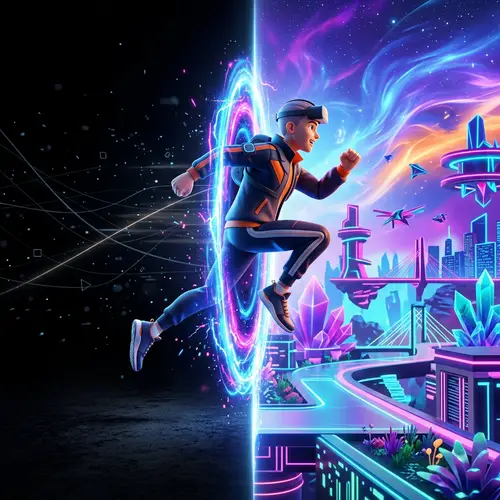 3D Character Running Through a Creative VR Portal