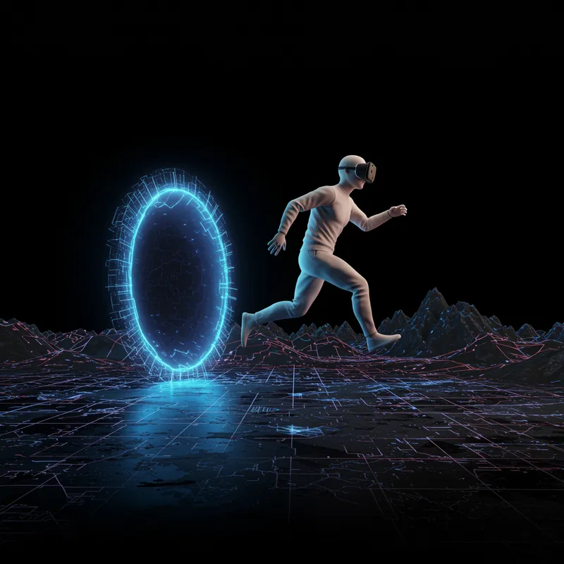 3D Character Running Through a Creative VR Portal