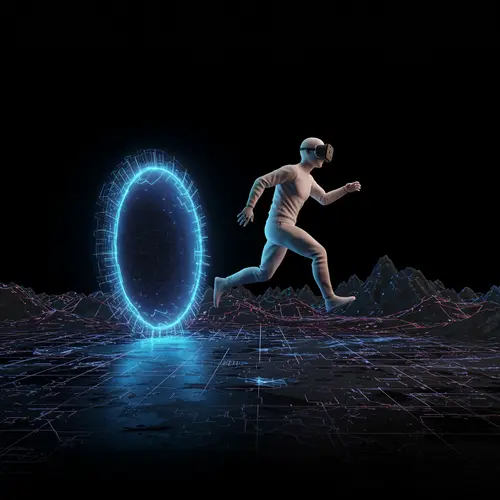 3D Character Running Through a Creative VR Portal