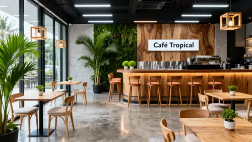 Modern Tropical Coffee Shop Design in 3D Perspective