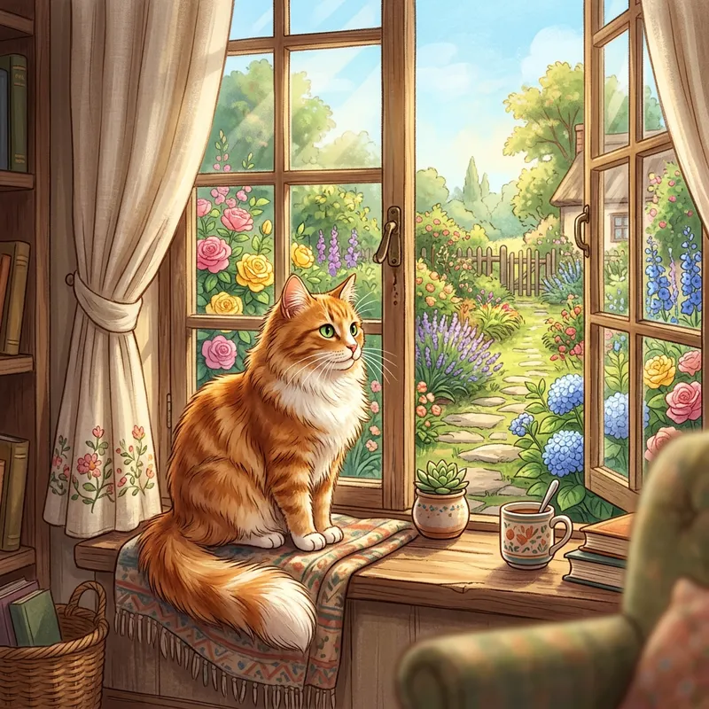 Adorable Long-Haired Cat by Window | Cute Orange & White Feline Adorable Long-Haired Cat by Window | Cute Orange & White Feline