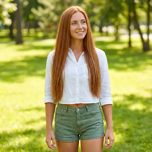 Red Haired Girl in Green Shorts - Stunning Art
