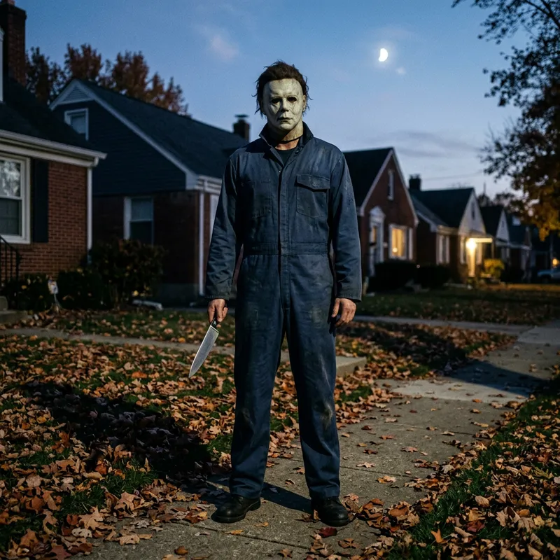 Michael Myers: Eerie Masked Figure in Blue Jumpsuit
