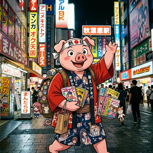 Pepa Pig Otaku: Anime Enthusiast in City Lights