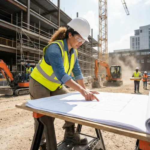 Hispanic Woman Working on Construction Site | Blueprint Study