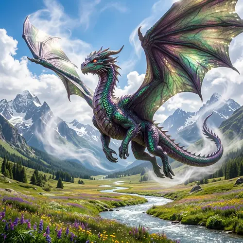 Majestic Dragon in Emerald Green and Eggplant Purple