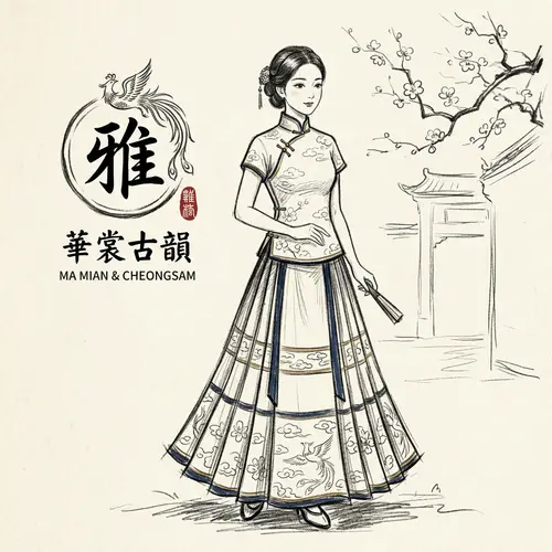 Ma Mian Skirt & Cheongsam Sketch | Chinese Attire Art