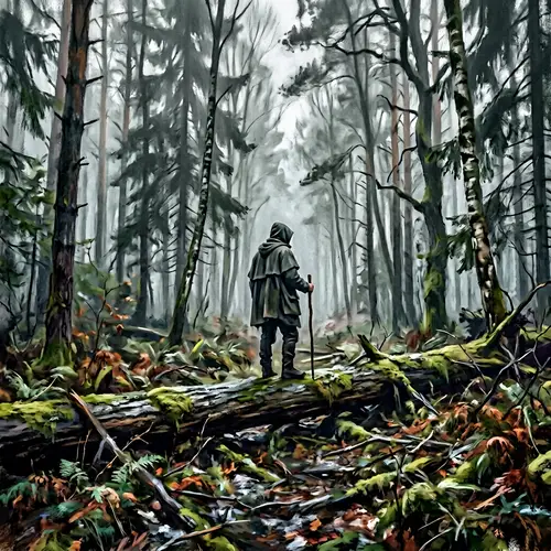 Ethereal Figure in Foggy Forest: Impressionist Solitude