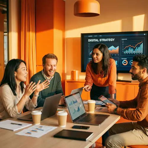 Diverse Team Engaged in Digital Strategy Discussion
