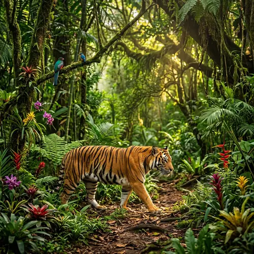 Majestic Tiger Roaming Lush Forest - Strength & Courage