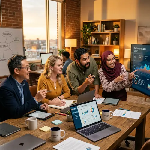 Diverse Group of Marketers Collaborating on Digital Strategy