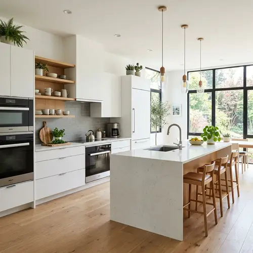 Modern Minimalist Kitchen Design with L-Shaped Cabinet Structure
