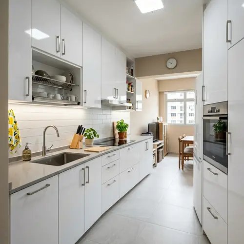 Modern Apartment Kitchen Interior Design: Efficient L-Shape Layout