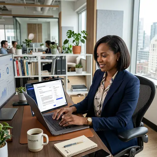 Black Manager Working on Laptop in Modern Office | Easy-Peasy.ai