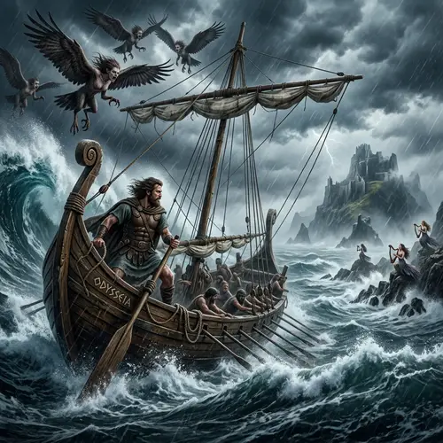 The Odyssey: Odysseus Battles Harpies on the Sea