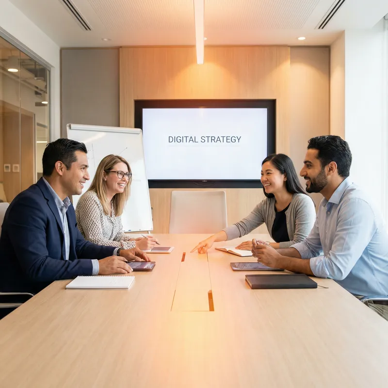 Asian Team Discussion on Digital Strategy, Studio Photo