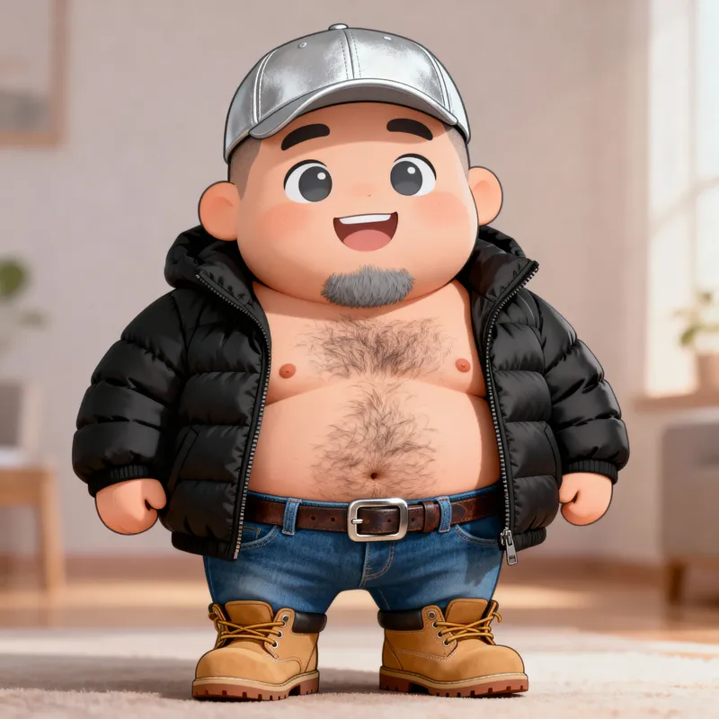Cute Cartoon Heavyset Man in Stylish Outfit Cute Cartoon Heavyset Man in Stylish Outfit