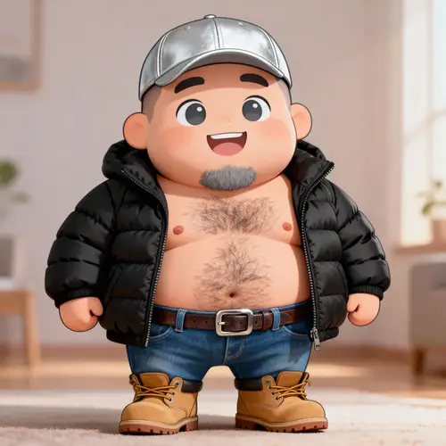 Cute Cartoon Heavyset Man in Stylish Outfit